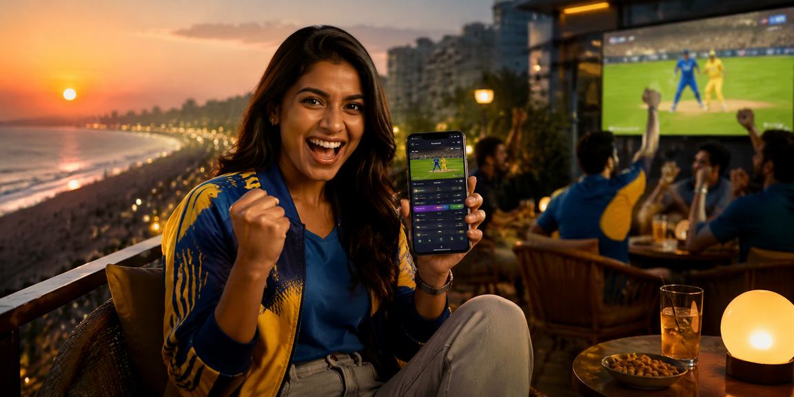 A player betting on Aviator game on mobile near Chennai cricket stadium